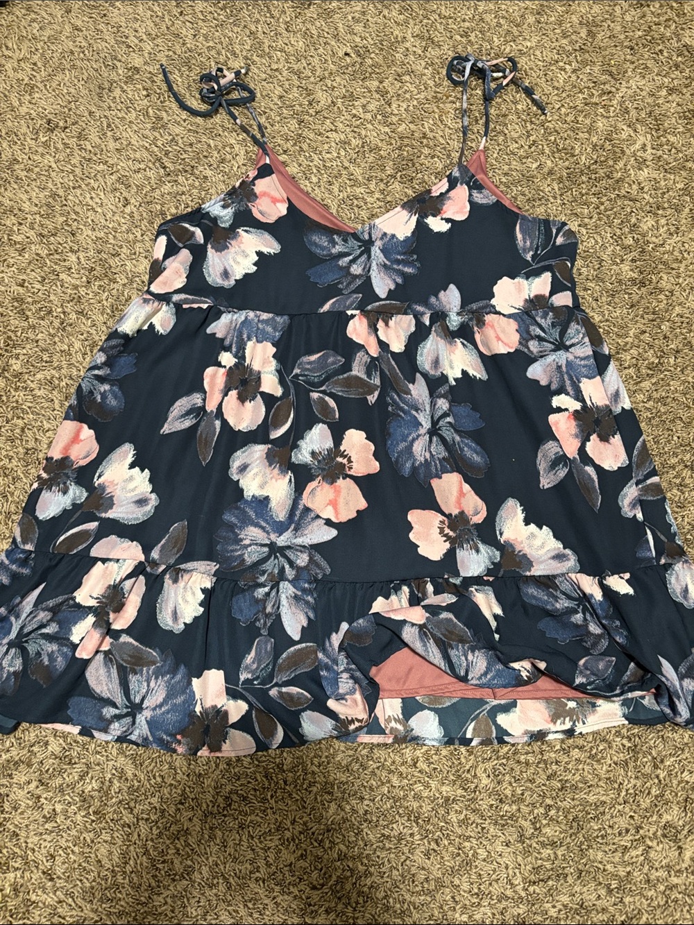 Wanderlux Navy Floral Tie-Shoulder Tiered Tank/mini dress